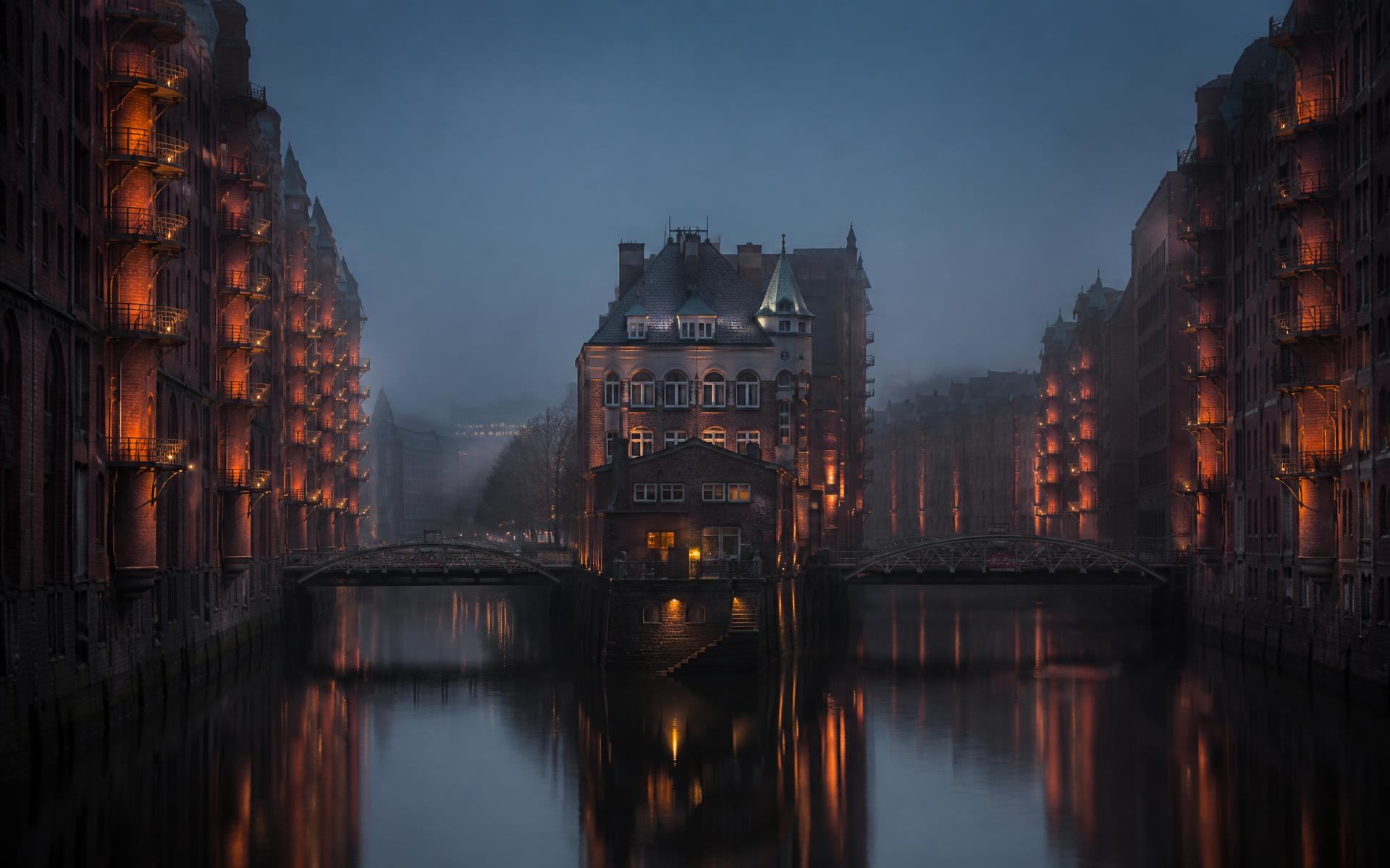 Hamburg Speicherstadt at blue hour