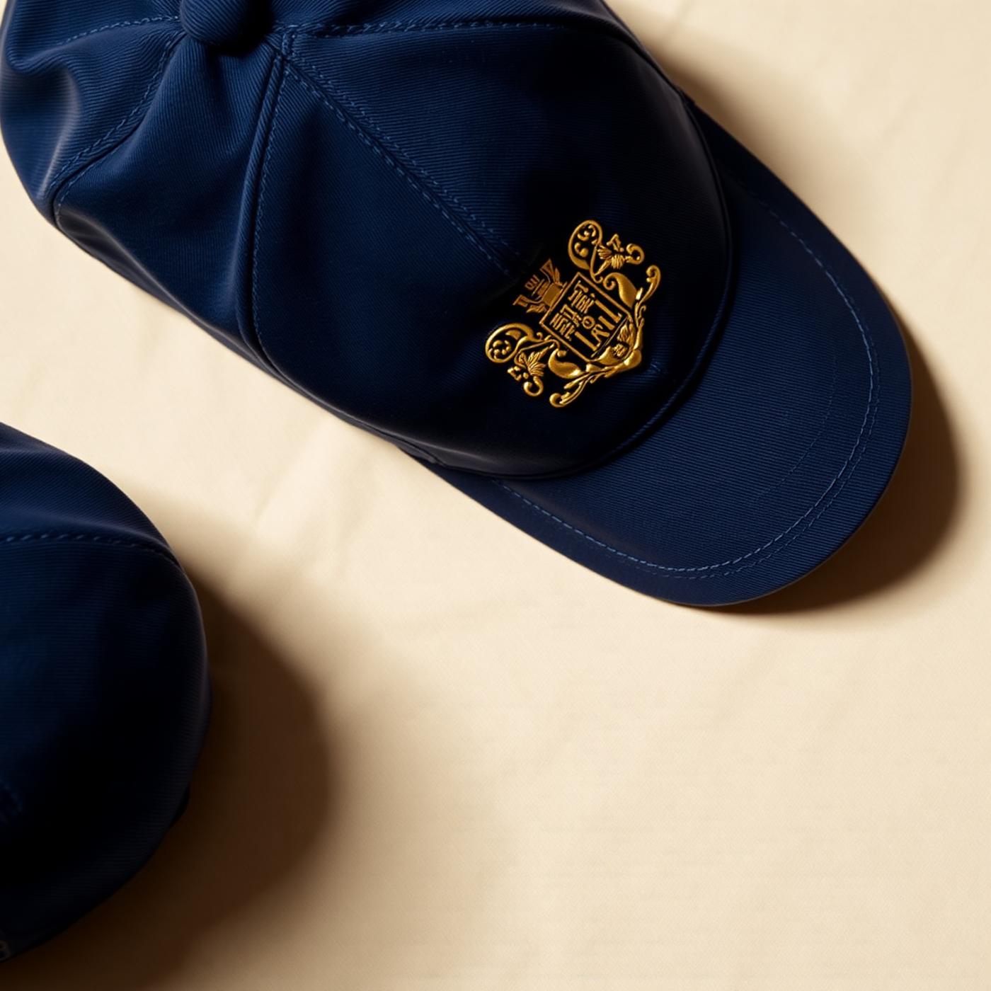 Navy cap with gold crest