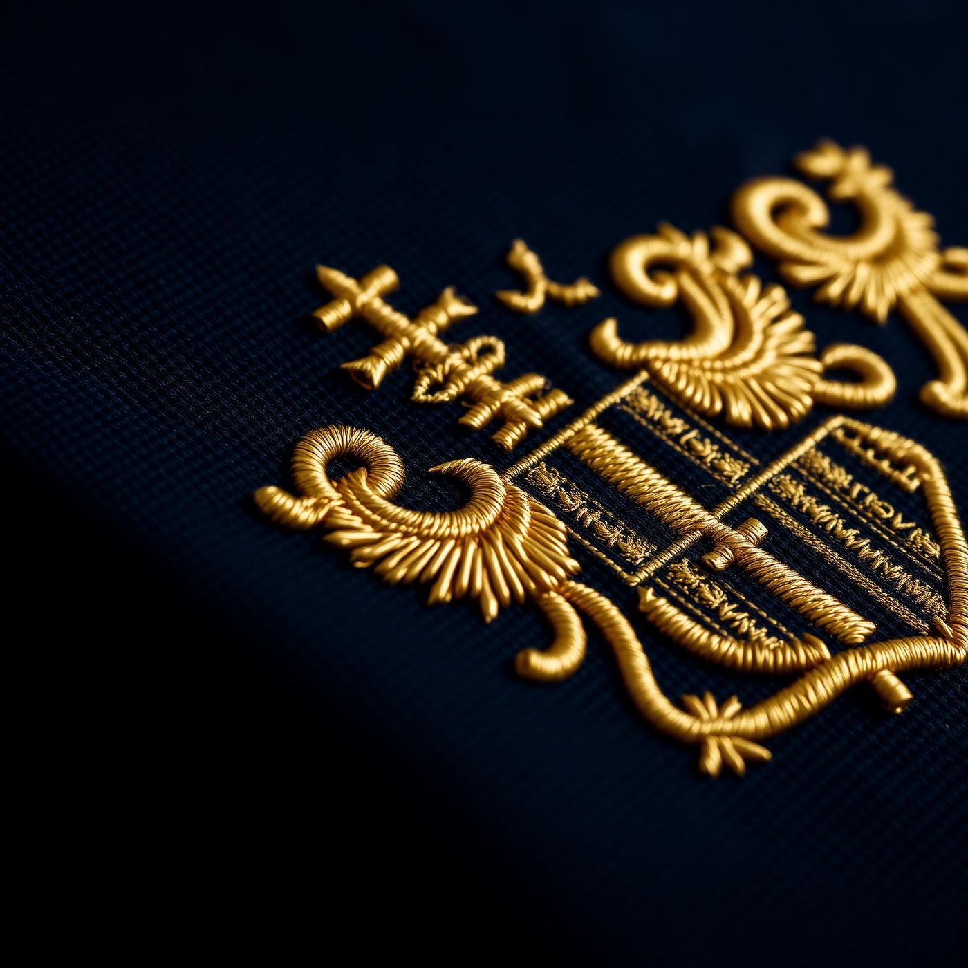 Gold thread crest embroidery